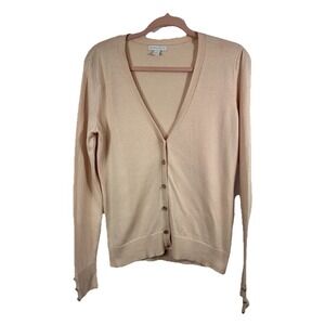 NY&CO Peach V-Neck Cardigan M Cotton Blend Gold Cuff Button Preppy Coquette Knit